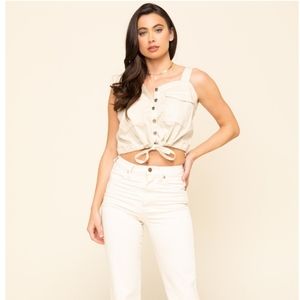 WE THE FREE FREE PEOPLE CHAMOIX PALM DESERT DENIM TOP SIZE MED NWT